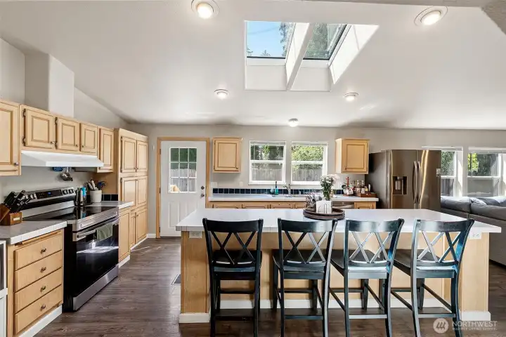 Skylights & lots of windows.