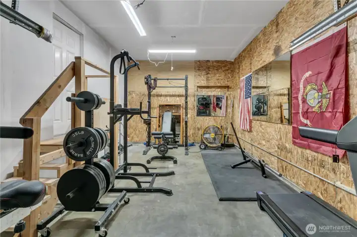 Fully functional 308 sq. ft. attached garage is currently being used as a gym. Fully functional 308 sq. ft. attached garage is currently being used as a gym.