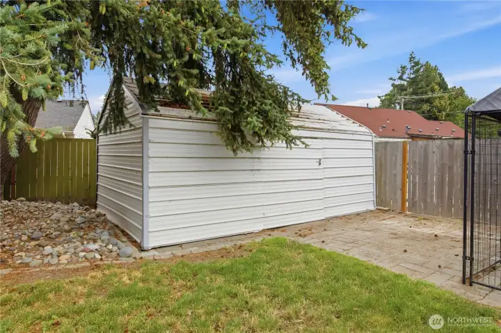 The powered shed is ready for projects, hobbies, or extra storage. The powered shed is ready for projects, hobbies, or extra storage.