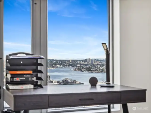 Work from home with views of Mt Baker & Ship Canal Bridge in the distance.