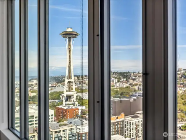 View from living room with floor to ceiling windows