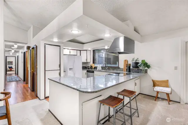 Large granite counters in the kitchen