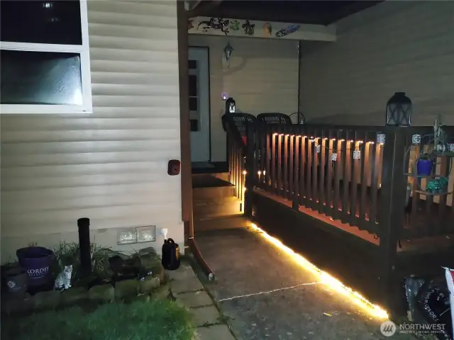 front porch deck with auto dusk to dawn led lighting