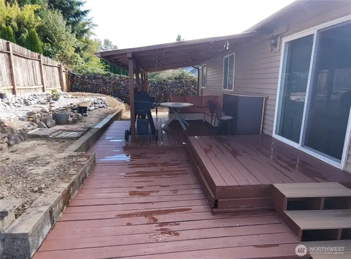 Back yard 3 tier deck with awning