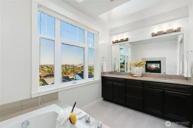 Spa-like primary bathroom with views!