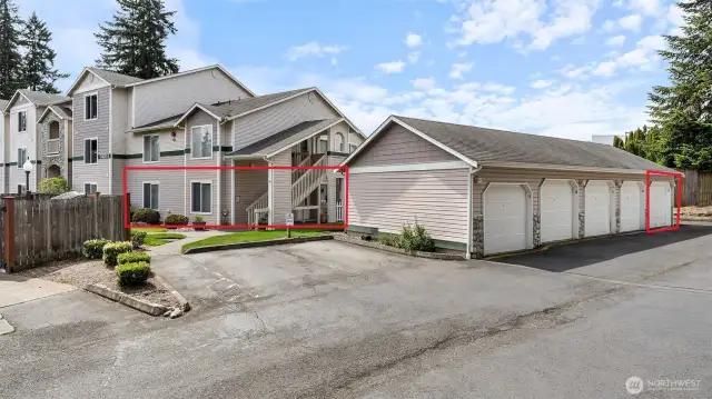 Ground floor home with a detached garage.