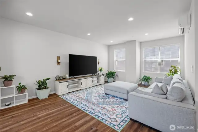Great room with mini-split for heating and cooling.