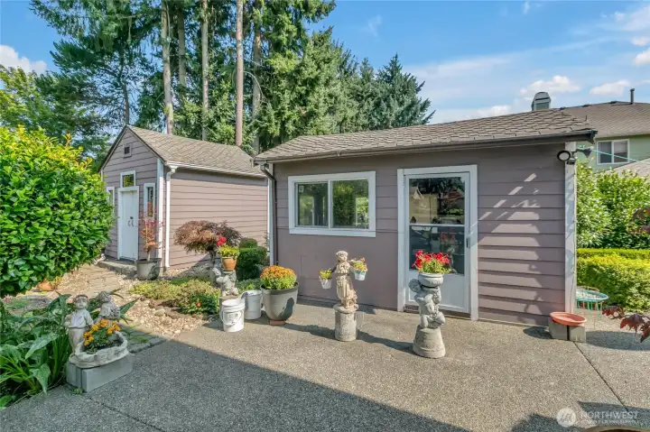Outside shed and "she-shed"