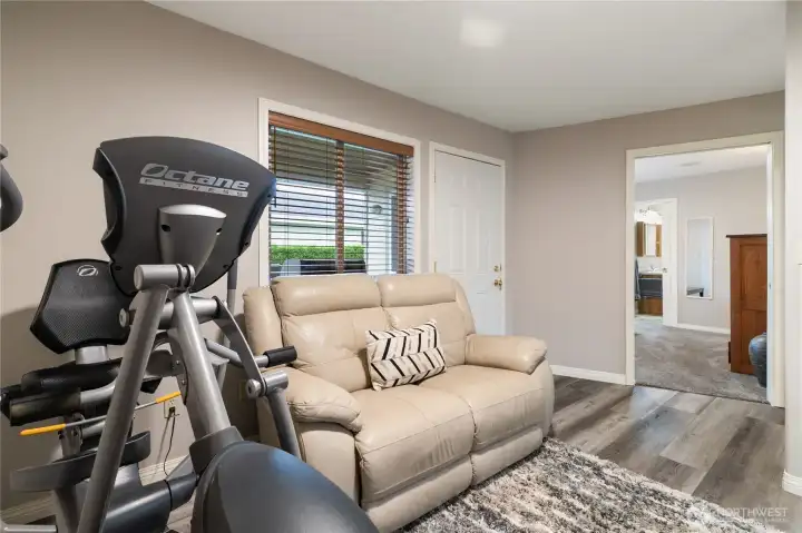 Viewing the back door at the end of the hallway.