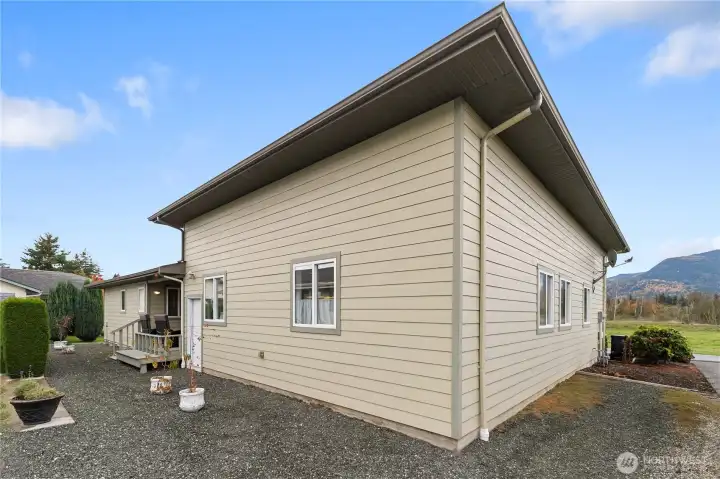 This photo shows the rear of the garage and the back door from the heated shop area.