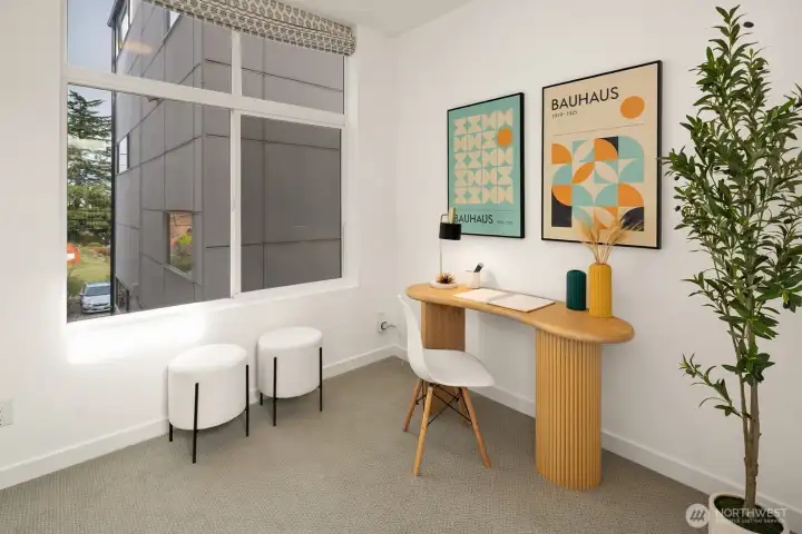 The other second floor bedroom may be your home office, den, exercise room or guest quarters.  Still the great tall ceilings, carpeted floors, remote controlled shades and large closets.