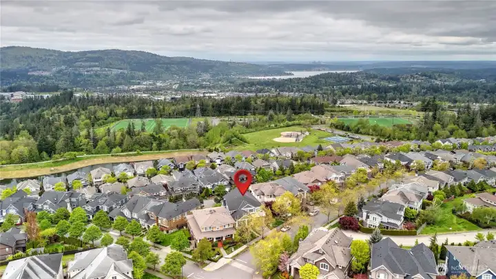 Extraordinary Skyline, Mountains and Lake Sammamish Views throughout all three levels.