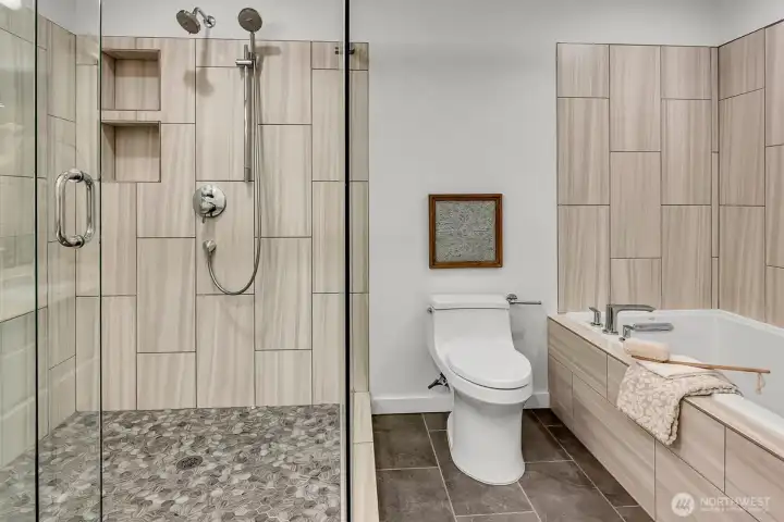 High end custom details will make you fall in love with the primary bathroom! Everything was designed beautifully and the size is grand, no small condo feel here!