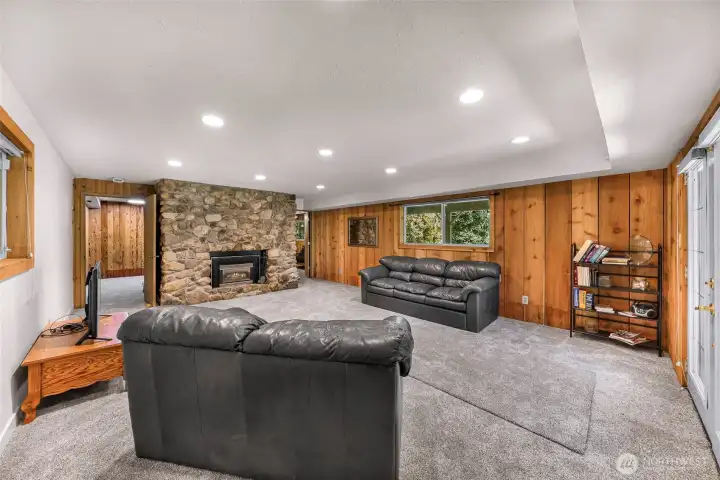 Living space in the lower level with french door access to outside