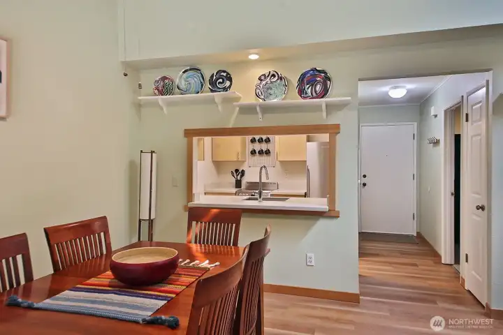 All furniture conveys. There are extra leaves for the table. Some artwork does not convey. Door along right edge of photo is a closet.