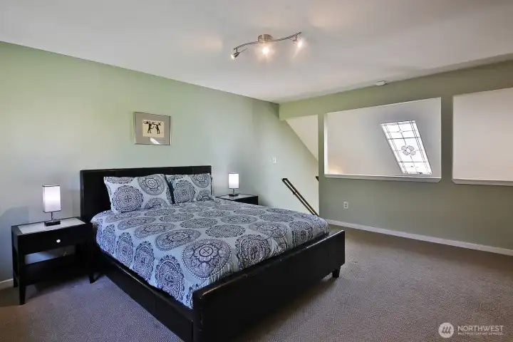 You can see the sweet stained glass sky light in this photo.