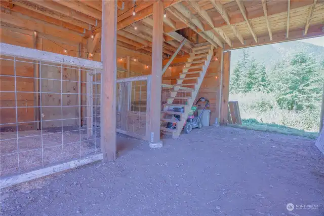 Inside animal pens for your furry friends. Previously used for sheep. Barn door on E & W sides of the building.