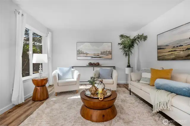 This is a ground floor end unit with no neighbors on 3 sides of your one level condo. Notice the updated vinyl double pane windows that were added throughout the condo.