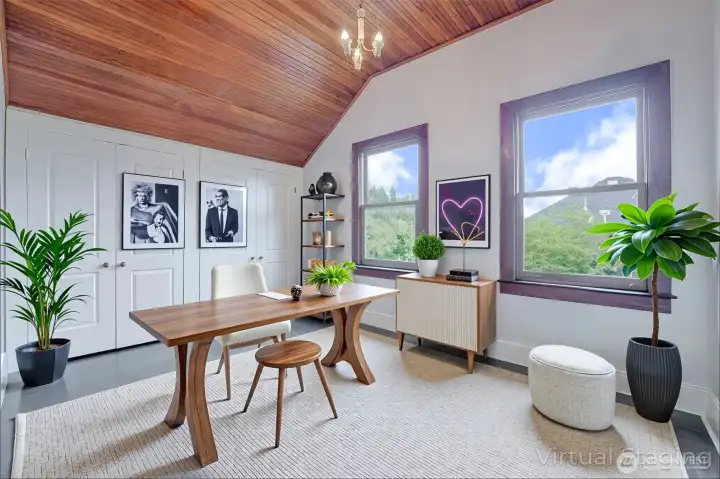 Virtual staged upper bedroom/office