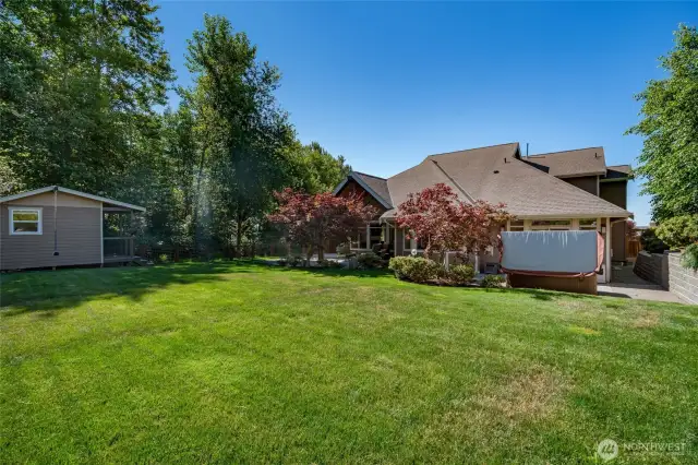 In ground sprinkler system and drip irrigation on terraces makes for stress free yard maintenance. Well-established Japanese maple trees and bushes – very picturesque!