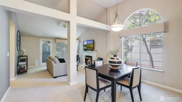 As you stand in the entry you see the spacious dining room also with extra tall ceilings and a very open feeling.