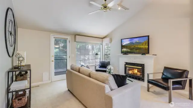 The family room is light and bright with a nice view into your own backyard.  A ceiling fan, a vaulted ceiling and a gas log fireplace creates perfect place to gather and relax.