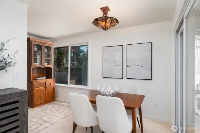 Great lighting in dining room and hutch for extra storage