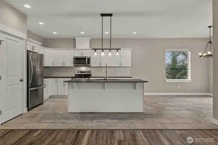 Open kitchen with great storage and island