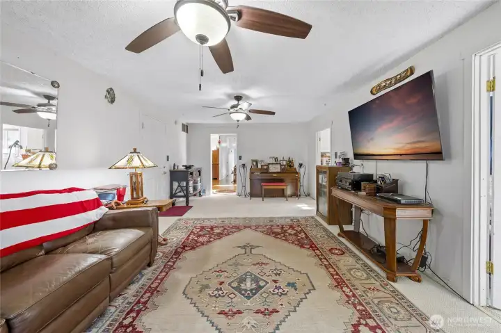 Family room with propane stove~