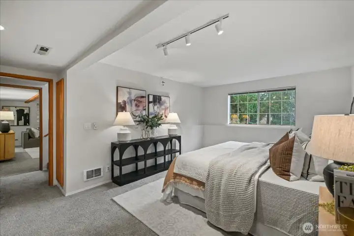 Primary out to hall and bedroom/family room.