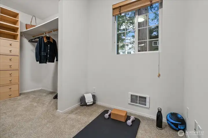 This additional space can be used as a changing room, yoga room, or even a home office space.
