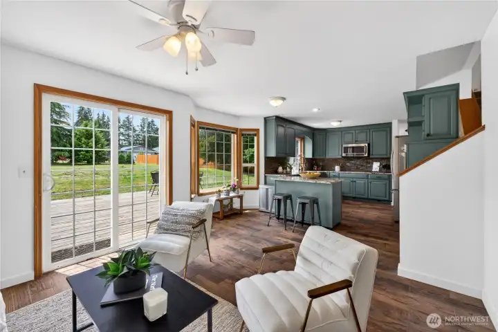 Another angle of the family room and kitchen