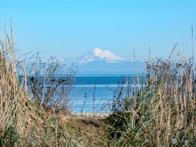 Enjoy a commanding view of Mount Baker as you walk onto the beach.