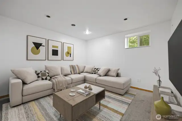 Virtually staged Bonus room with French Doors as Multi Media room option