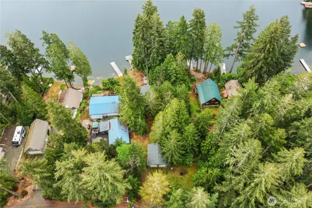 Aerial view displaying both lots included in the property.