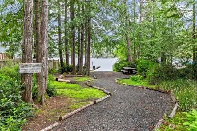 Another view of the park showing the trail to the lake, picnic area and dock.