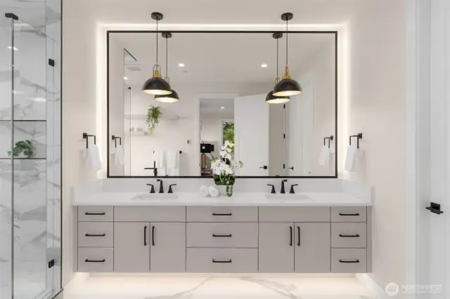 Luxurious primary bath with heated tile floors