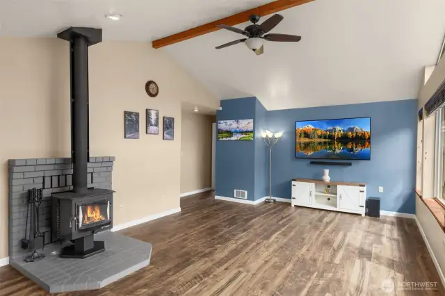 Ceiling fan and wood burning stove!