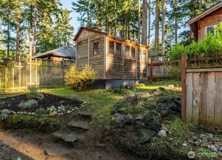 Garden shed equipped with power.