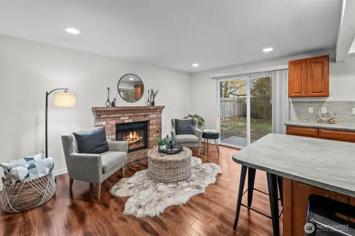 Cozy wood burning fireplace