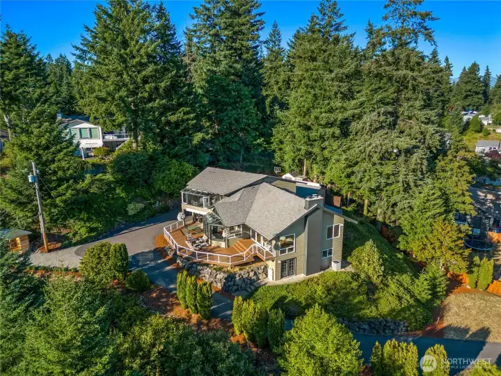 Aerial shot of large deck and privacy