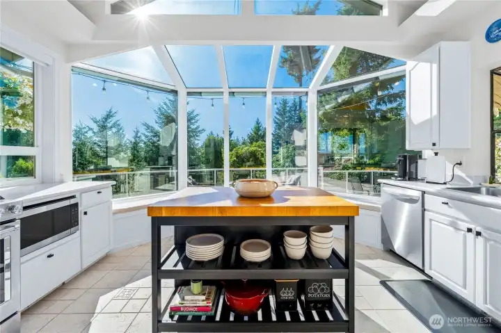 Kitchen with beautiful floor to ceiling windows
