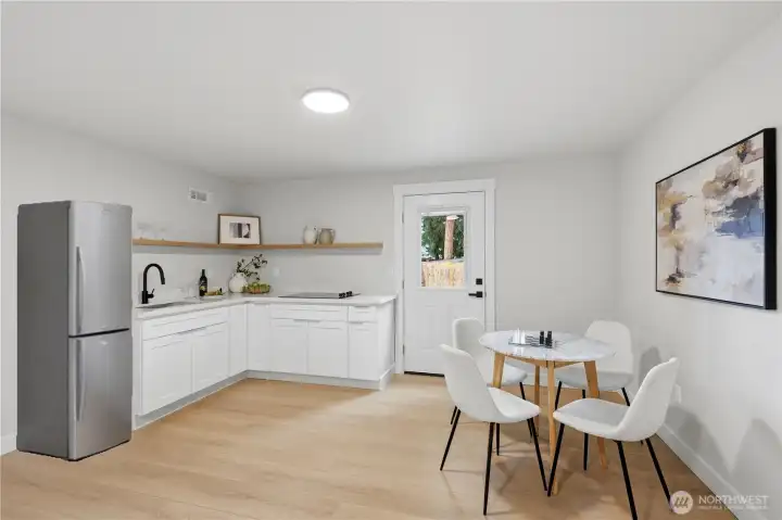 Kitchenette. Virtually staged fridge.