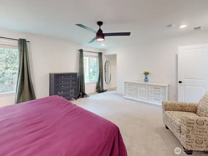 Another view of the bedroom looking toward the bathroom & entry. Look at all of that space.