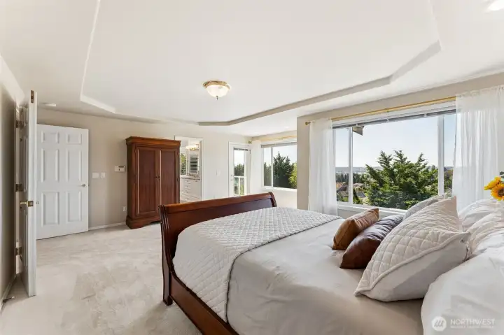 Primary bedroom at the rear of the house to take advantage of the view