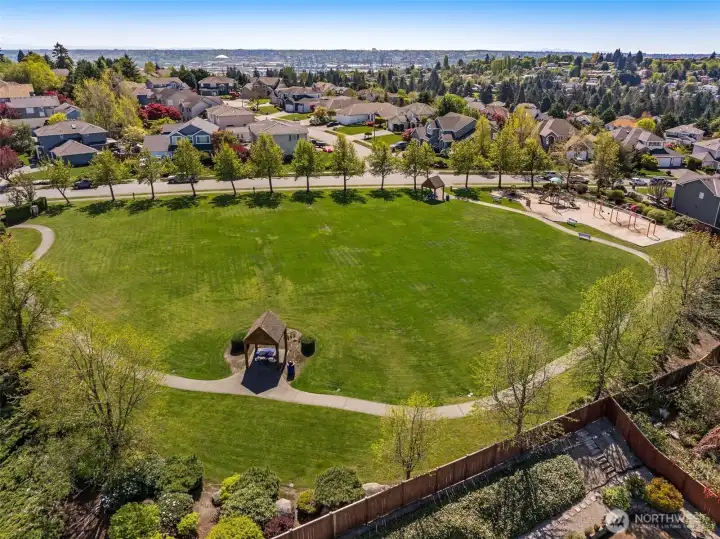 Community field with walking path