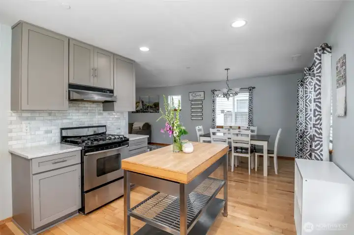 Open Kitchen with Rolling Island that stays