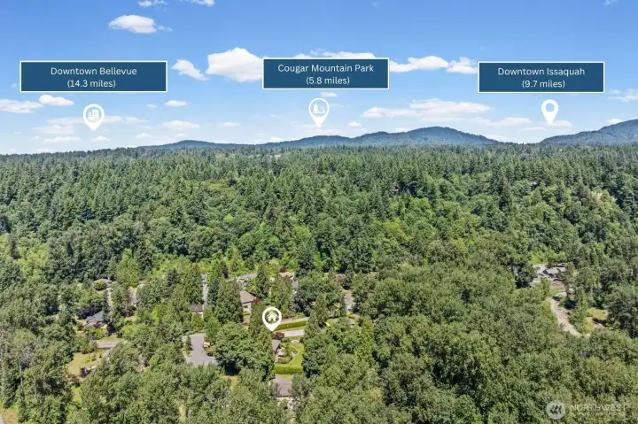 Nestled among mature evergreens in the sought-after Skyfire community, this exceptional estate sits just 14.3 miles from Downtown Bellevue, 9.7 miles from Downtown Issaquah, and 5.8 miles from Cougar Mountain Regional Wildland Park. The perfect balance of peaceful Pacific Northwest living with effortless access to shopping, dining, and the great outdoors.
