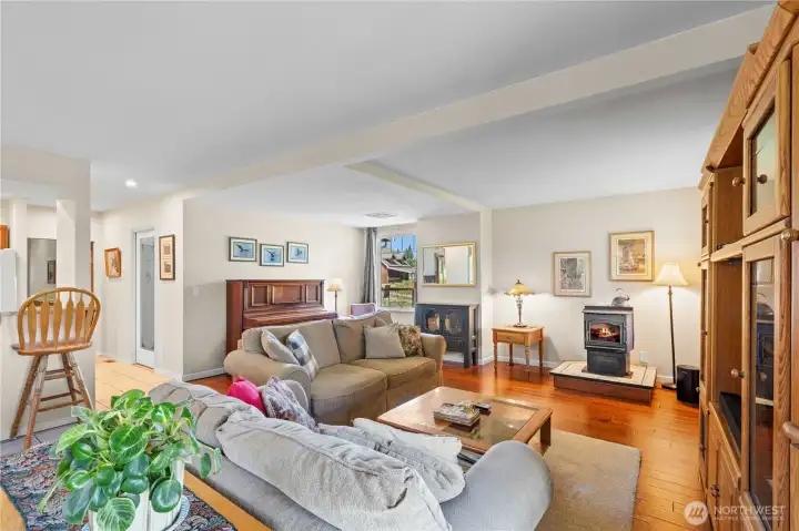 Living Room with Harman Pellet Stove (it's the best!)