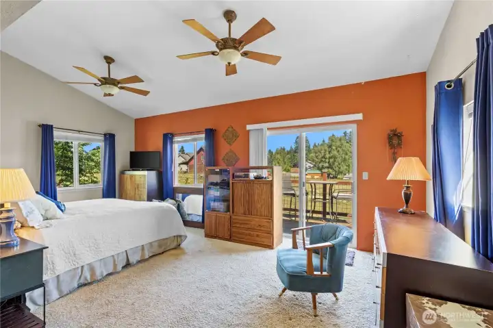 Primary Bedroom w/Slider to Private Deck, Dual Ceiling Fans
